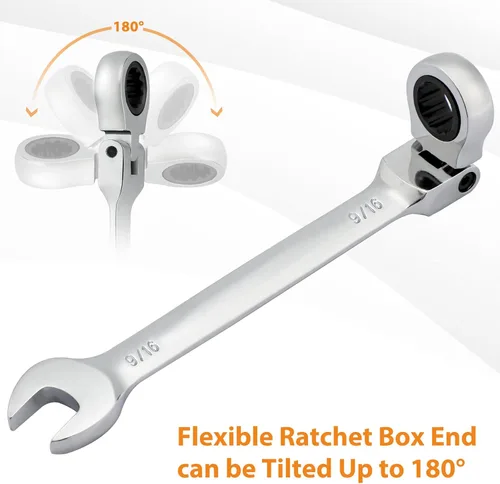 Miniatura 2 de B4B BANG 4 BUCK Llave de trinquete 9/16, llave combinada de trinquete de cabeza flexible, grado industrial, 72 dientes, caja de trinquete de 12