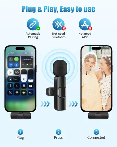 Miniatura 4 de Micrófonos Lavalier inalámbricos compatibles con iPhone, teléfono Android, computadora, mini micrófono inalámbrico profesional para grabación