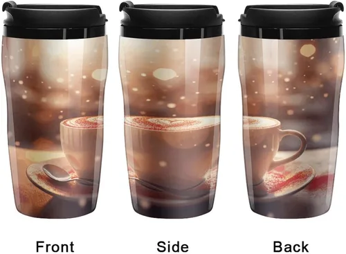 Miniatura 4 de Hearts Drawn on Coffee Coffee Cup Hot Coffee Travel Mug Reusable Iced Coffee Cups Double Heat Insulation Coffee Mug with Leak-Proof Lid Stylish