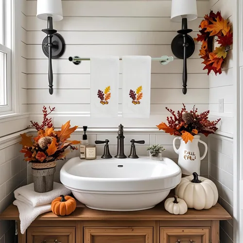 Miniatura 9 de Serfina Home Harvest - Toallas de mano para baño, diseño bordado de hojas de otoño grises y grises, 100% algodón, 16 x 25 pulgadas, juego de 2 piezas
