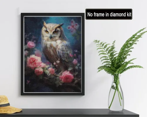 Miniatura 2 de Reofrey Kits de arte de diamantes de bricolaje para adultos búho, animal de taladro completo redondo con diamantes de imitación, lienzo bordado