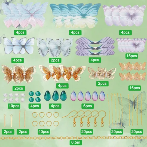 Miniatura 2 de SUNNYCLUE 1 caja de bricolaje 10 pares de dijes de alas de mariposa de filigrana de mariposas, aretes de fabricación de aretes, kits de iniciación