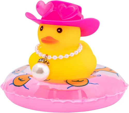 wonuu Adornos de tablero de automóvil Pato vaquero rosa, patos de goma para adornos de automóvil con gafas de sol de color, sombrero de vaquero,
