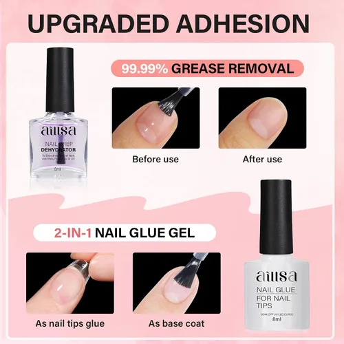 Miniatura 5 de AILLSA Kit de uñas almendra con lámpara UV, 240 piezas de puntas de uñas cortas de gel y kit de pegamento en gel con pegamento de uñas 2 en 1, capa