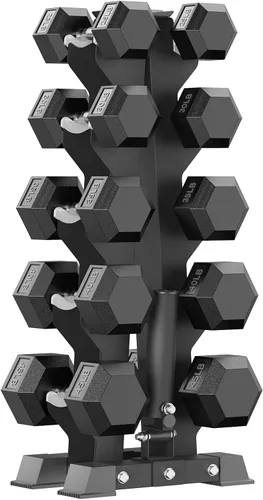 Miniatura 23 de PAPABABE Juego de mancuernas hexagonales con estante, 85-560 libras con revestimiento de goma, juego de mancuernas libres con estante
