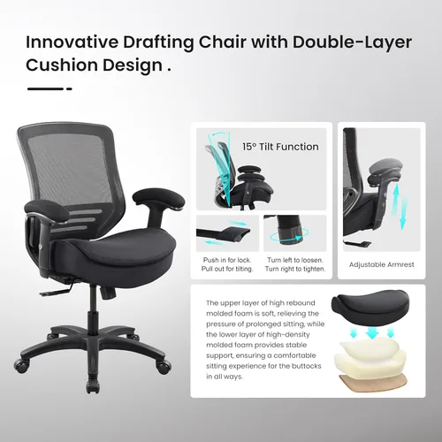 Miniatura 4 de BOLISS Silla de escritorio para computadora de oficina con respaldo medio, ergonómica, súper suave, con respaldo medio, con brazos ajustables (negro)