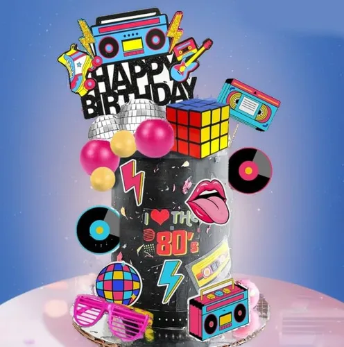 Miniatura 3 de Decoración retro para tartas de los años 80 y 90, decoración de bola de discoteca de hip hop, decoración de fiesta de cumpleaños