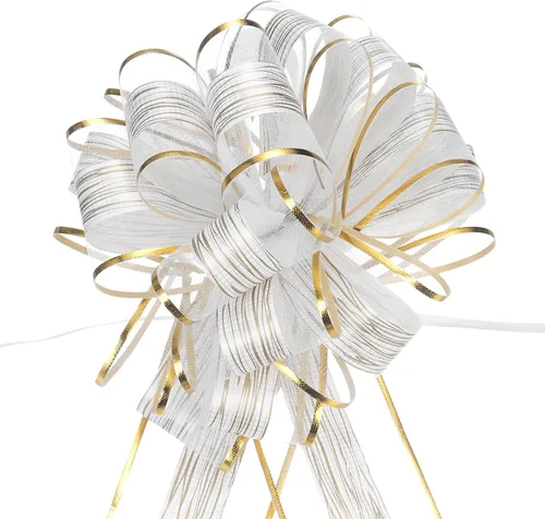Miniatura 13 de MECCANIXITY 20 lazos grandes de 7 pulgadas para envolver regalos, cinta de organza color blanco crema para cestas de boda, regalos de fiesta