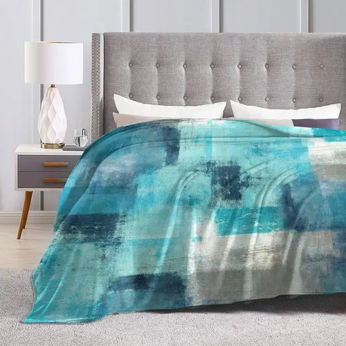 Miniatura 4 de Manta gris turquesa, arte abstracto, ultra suave, acogedora, manta de franela ligera y moderna para sofá, ropa de cama, decoración del hogar
