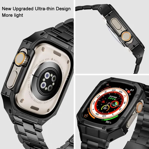 Miniatura 2 de BAITEYOU Correa de acero inoxidable con estuche compatible con Apple Watch Ultra 3 2 1 de 49 mm, correa resistente con cubierta protectora de metal