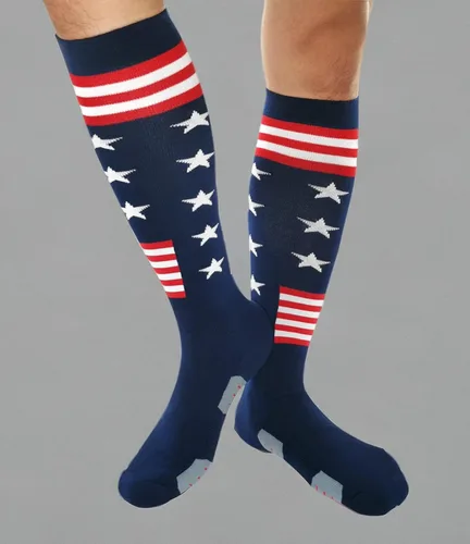Miniatura 10 de Calcetines atléticos hasta la rodilla con la bandera estadounidense para béisbol, fútbol, sóftbol y fútbol