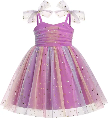 Miniatura 29 de IMEKIS Vestido de princesa de cumpleaños para niña pequeña, confeti brillante, bohemio, arcoíris, cake smash, sesión de fotos, conjunto para 1-6T