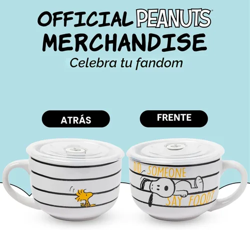 Miniatura 6 de Silver Buffalo Peanuts Snoopy and Woodstock Did Someone Say Food - Taza de cerámica para sopa con tapa de plástico ventilada, 24 onzas Maní