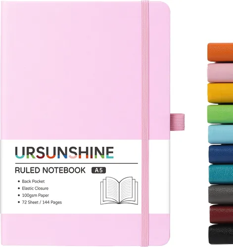 Miniatura 39 de Cuaderno punteado, diario, 5.3 x 8.26 pulgadas, tapa dura, prémium, papel grueso, doble espiral, bandas, cuero negro sintético, lazo para bolígrafo