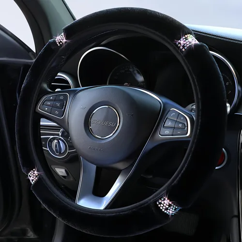 Miniatura 2 de Funda para volante de diamante esponjoso con diamantes de imitación de colores para mujeres y niñas, protector elástico universal de 15 pulgadas
