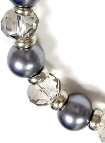 Miniatura 7 de Linpeng BR-2476B Fiona Pulsera elástica con cuentas de cristal y perlas con colgantes, gris claroblanco