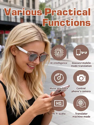Miniatura 6 de Gafas Bluetooth para mujeres y hombres con Bluetooth 5.4, gafas de traducción con bloqueo de luz azul y lentes de cambio de color, asistente de voz