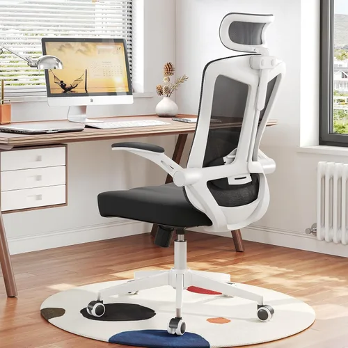 Silla ergonómica de malla para computadora de oficina de 300 libras, silla de escritorio con ruedas de altura ajustable con reposabrazos abatibles y
