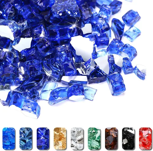 Miniatura 29 de GRISUN Vidrio de fuego azul océano Pacífico para hoguera, 10 libras 1/2 pulgada rocas de vidrio templado para chimenea natural o propano, seguro