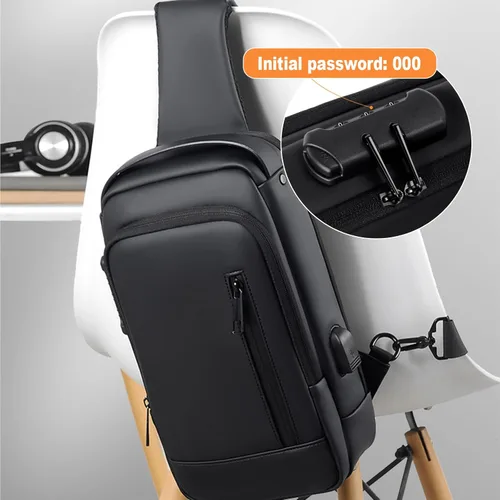 Miniatura 2 de Pequeñas bolsas antirrobo para hombre, mochila con correa USB, impermeable, ligera, con una correa, Negro -, Mochilas Daypack
