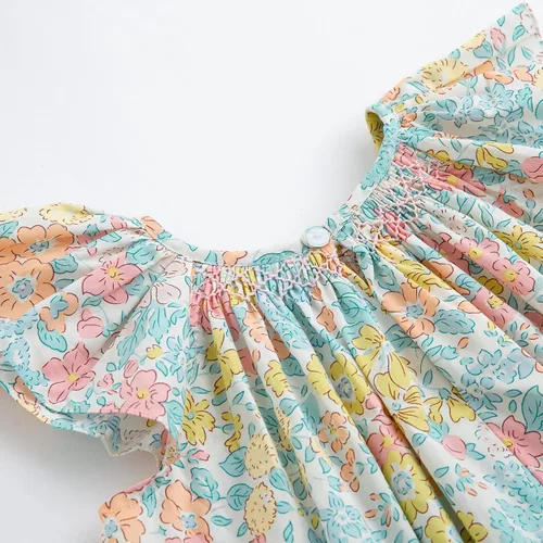 Miniatura 5 de Simplee kids Vestido casual para niñas pequeñas, vestido fruncido con estampado floral para primavera y verano de 1 a 6 años
