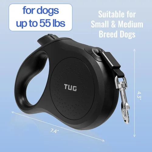 Miniatura 6 de TUG Quest - Correa retráctil para perros Retracción libre de enredos de 360° Cinta de nailon resistente de 16 pies (Mediana, Negra)