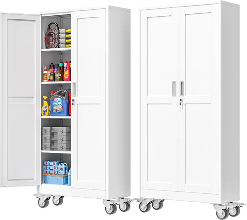 Miniatura 13 de PAOFIN Armario de almacenamiento de metal, archivadores de acero de 35 pulgadas de alto con puertas con cerradura y estantes ajustables, gabinete