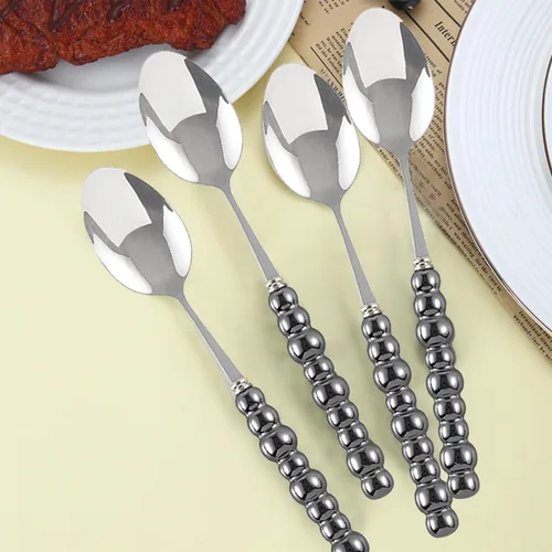 Miniatura 3 de Ouliget Cucharas de acero inoxidable, cuchara de mango de cerámica de acero inoxidable, cuchara de postre coreana con mango de perlas de imitación