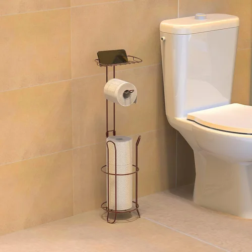Miniatura 3 de Portarrollos de papel higiénico para baño de Simple Houseware con estante para teléfono celular, bronce