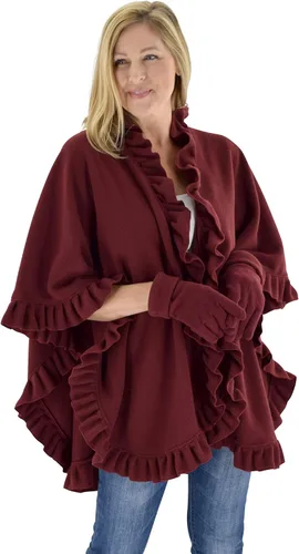 Miniatura 4 de Poncho de forro polar con volantes para mujer con guantes a juego