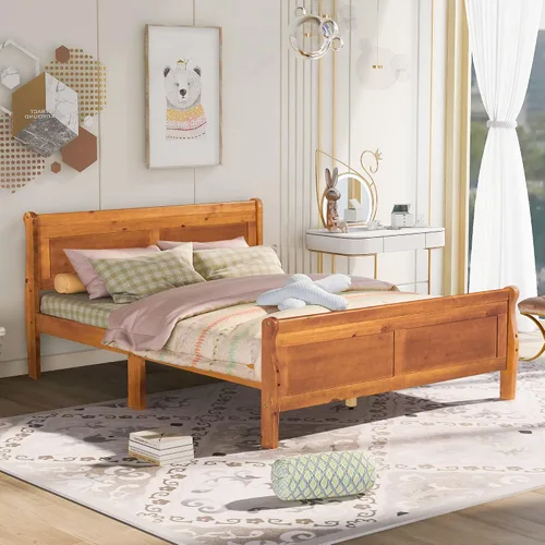 Miniatura 15 de Cama de plataforma individual, marco de cama de madera rústica de aspecto simple con cabecero y estribo para muebles de dormitorio o habitación