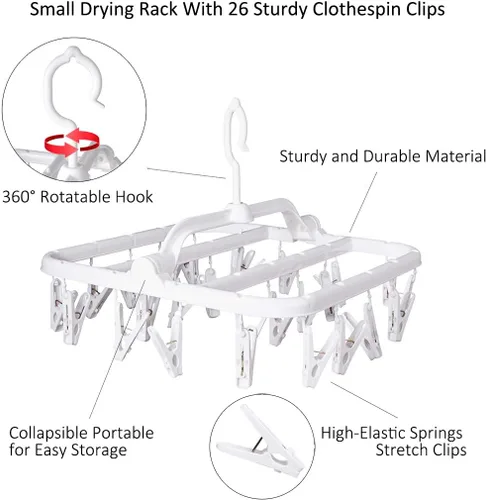 Miniatura 5 de Perchas plegables con 26 clips de secado, colgador de ropa interior con clips, clip de plástico para ropa sucia y colgador de secado por goteo