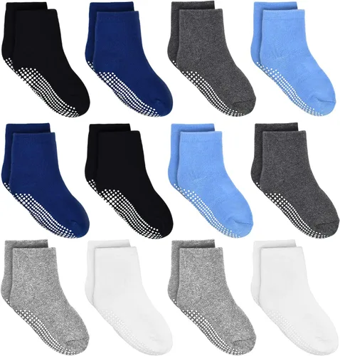 Tphon Calcetines antideslizantes para niños pequeños, 12 pares de calcetines antideslizantes para bebés de 1 a 10 años