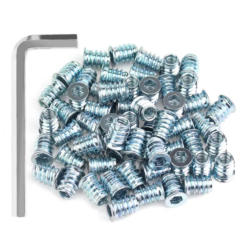 Miniatura 15 de Insertos roscados de 1/4-20, insertos de madera, insertos roscados de acero para tornillo de muebles de madera, kit de 145 piezas de insertos