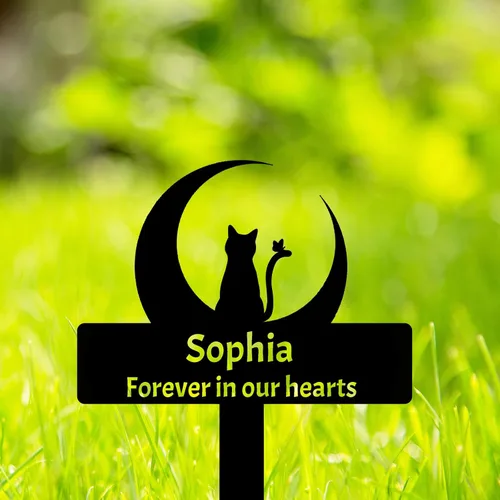 Marcador de tumba conmemorativo de gato lunar personalizado, marcador de tumba de estaca conmemorativa de gato, estaca personalizada de luna y gato,
