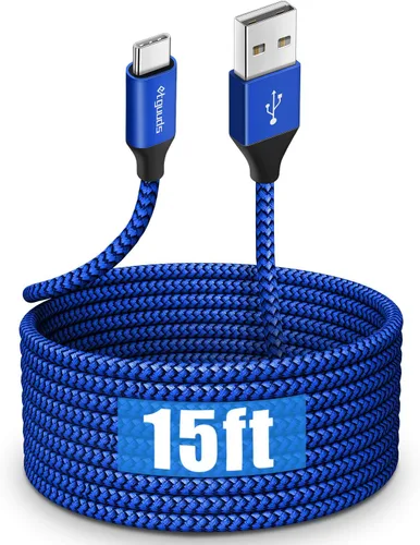 etguuds Cable USB C de 15 pies, Cable USB Tipo C Extra Largo de Carga Rápida USB-A 2.0 a USB-C Cable Cargador, Cordón de Carga Trenzado de Nylon Azul