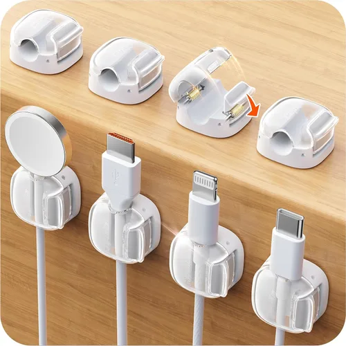Miniatura 15 de Clips para cables, paquete de 8 organizadores de cables [1 bloqueo y adhesivo más fuerte], clips de resorte para cable de teléfono, cargador