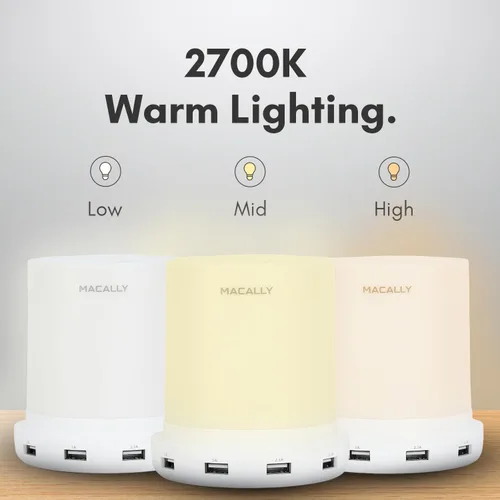 Miniatura 4 de Macally - lámpara LED para escritorio, mesa de luz, mesilla de noche con 4 puertos de carga USB. 3 niveles de brillo, control táctil, luz blanca