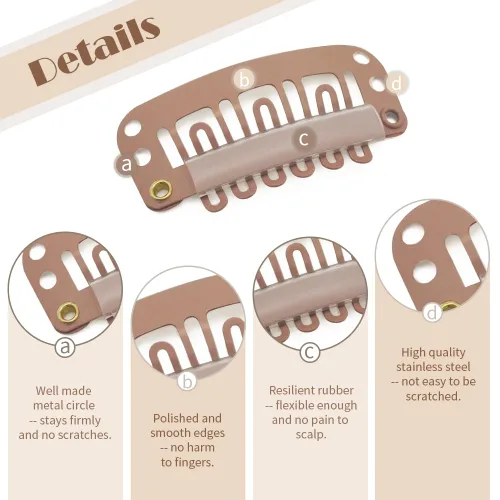 Miniatura 10 de Dreamlover - Clips para extensiones de cabello, clips para peluca con 9 dientes, 30 piezas Beige