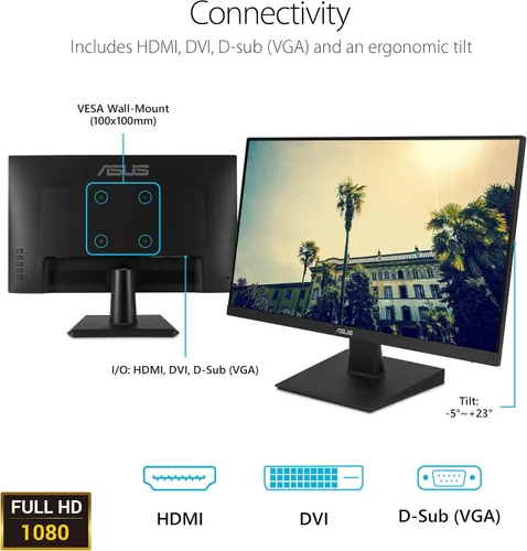 Miniatura 7 de ASUS Monitor de escritorio de 24 pulgadas, 75 Hz, Full HD (1920 x 1080), IPS, sin marco, sincronización adaptativa, cuidado de los ojos, HDMI, D-Sub