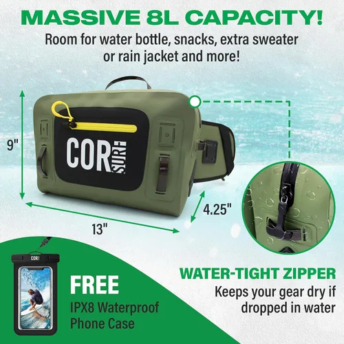Miniatura 3 de Riñonera impermeable Riñonera de pesca lumbar sumergible de 8 litros con cremallera hermética Perfecto para pesca con mosca, canotaje, camping