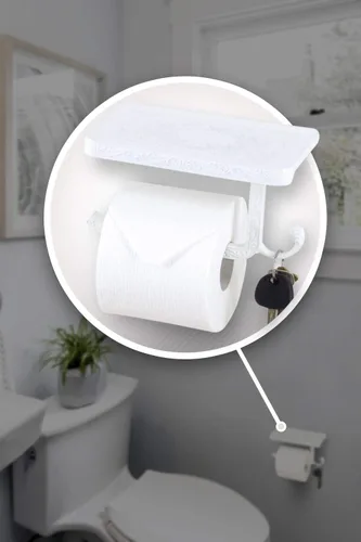 Miniatura 3 de Neater Nest Soporte de papel higiénico reversible con estante para teléfono, estilo decorativo (blanco)
