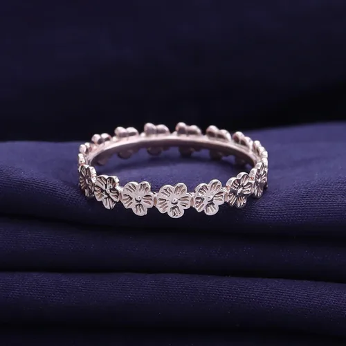 Miniatura 4 de AFFY Anillo de promesa de plata de ley 925 chapada en oro de 14 quilates (violeta, plumeria, amapola)