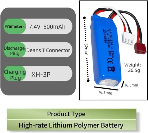 Miniatura 2 de Paquete de 2 baterías de iones de litio de 7.4 V 450 mAh 20C RC para WLtoys K969 K979 K989 K999 P929 P939 RC Car RC Boat con conector T y cable