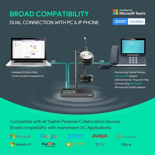 Miniatura 2 de Yealink WH62 Auriculares inalámbricos DECT Teams Zoom UC certificado, trabajo para PC, computadora portátil, Mac, escritorio de oficina, teléfono