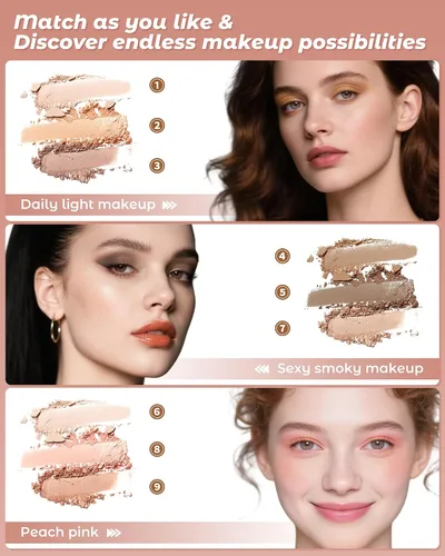 Miniatura 3 de Paleta de sombra de ojos, paleta de sombra de ojos mate desnudos con pincel, tonos mezclables altamente pigmentados, maquillaje neutro para mujeres