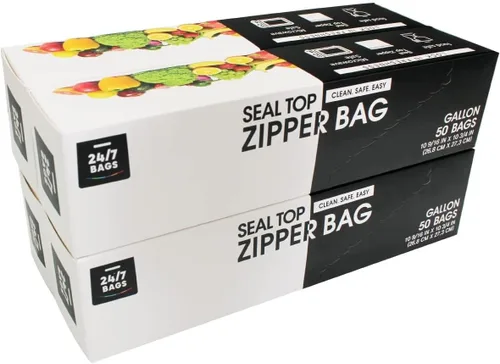 24/7 Bags - Bolsas de almacenamiento con cremallera de galón, 200 unidades, sello de doble cremallera, pestañas abiertas de fácil agarre, espacio