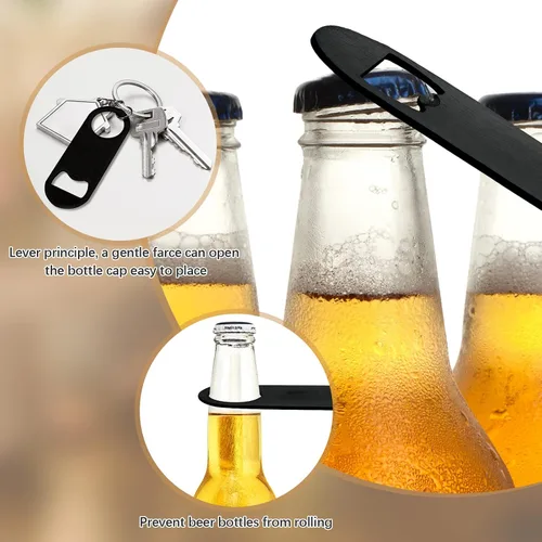 Miniatura 4 de 12 abridores de botellas planos de 3.5 x 1.18 pulgadas, abridor de botellas de cerveza de acero inoxidable negro, hoja de barra resistente, abridor
