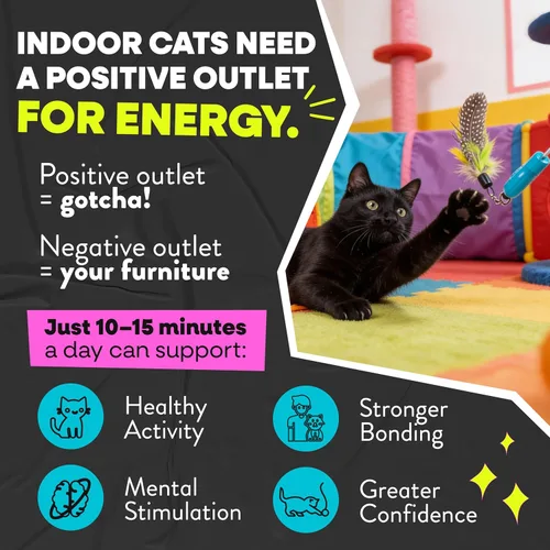 Miniatura 8 de Jackson Galaxy Gotcha! Juguete de varita para gatos, juguete retráctil para juegos atractivos, varita telescópica con plumas naturales para gatos