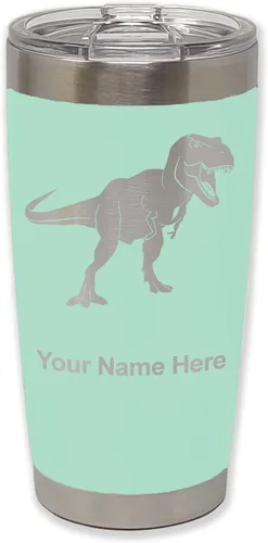 Miniatura 35 de LaserGram Vaso aislado al vacío de 20 onzas, dinosaurio Tiranosaurio Rex, grabado personalizado incluido (negro)